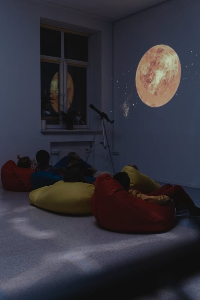 Children watching Astronomy Projection